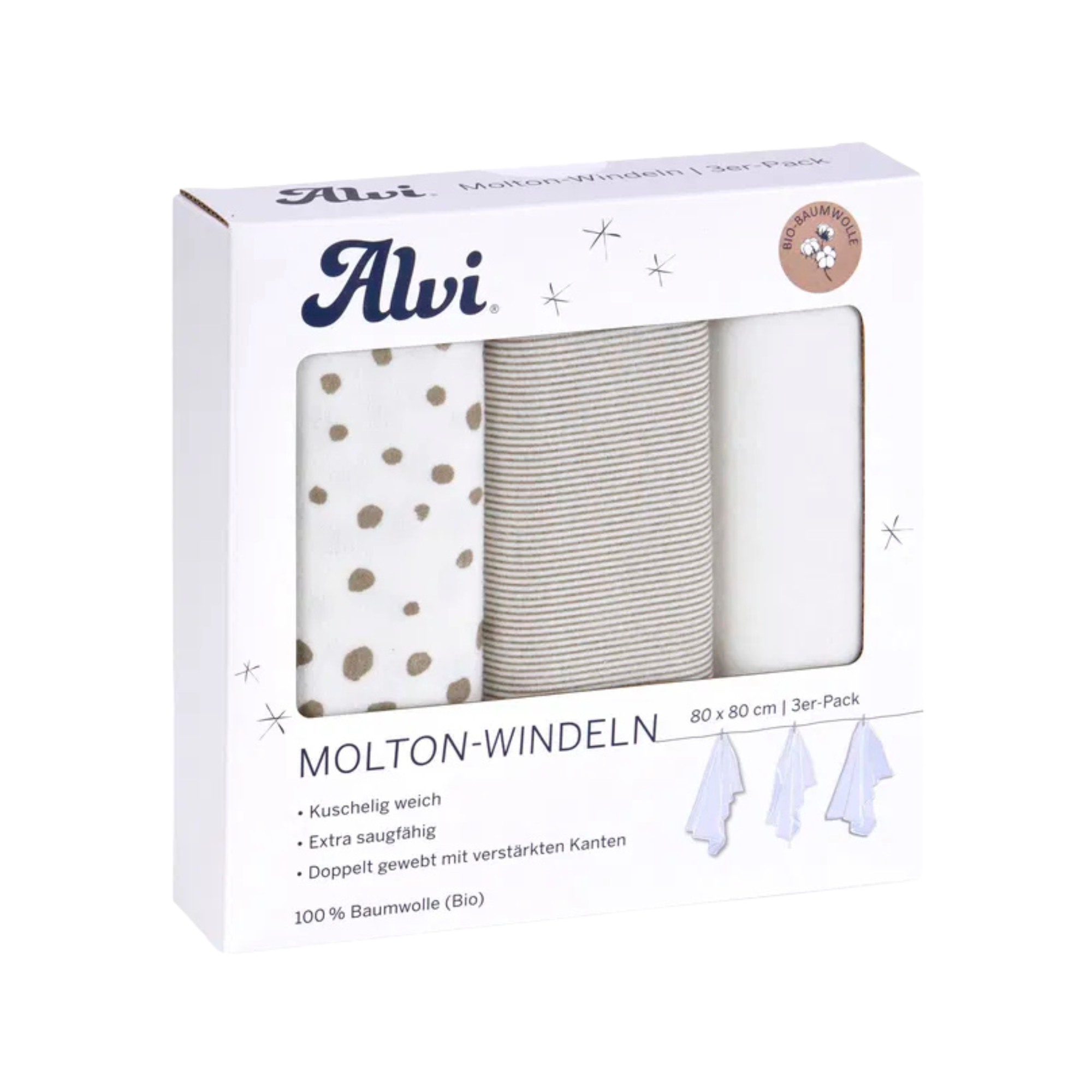 ALVI Molton-Windeln 3er Pack 80x80 - Bild
