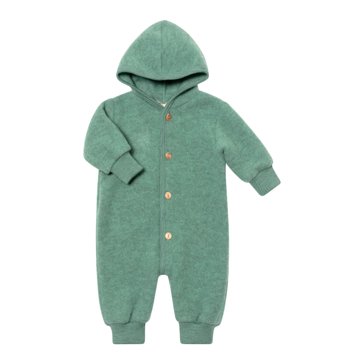 Engel Overall mit Kapuze und Holzknöpfen - jade melange SONDEREDITION